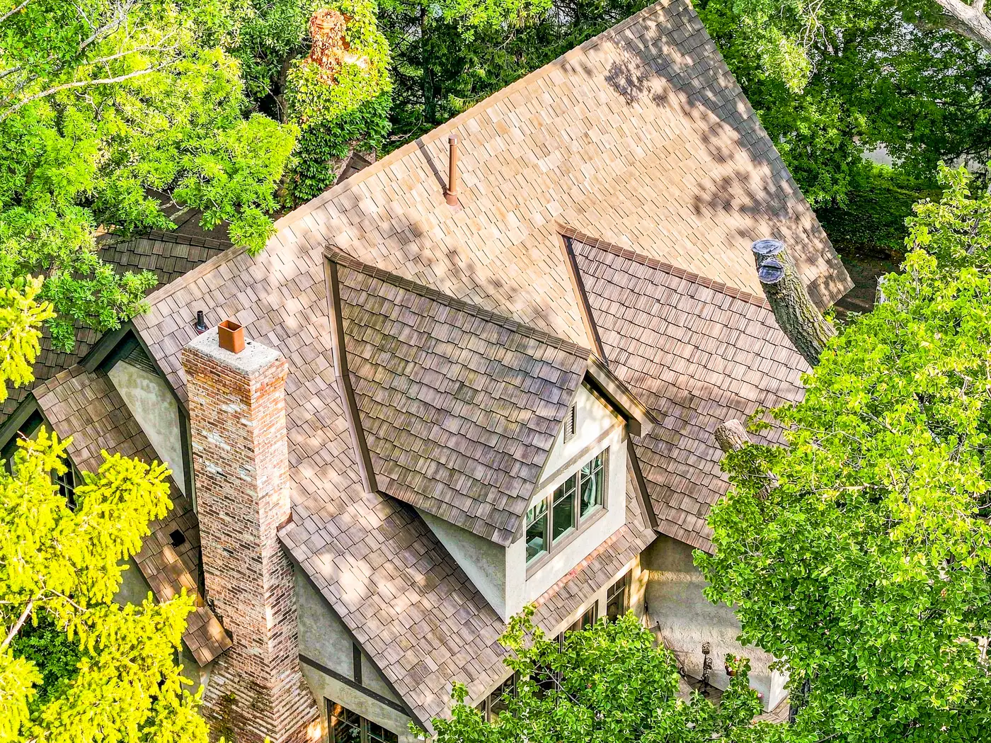 After — Front elevation — chimney and dormer detail
