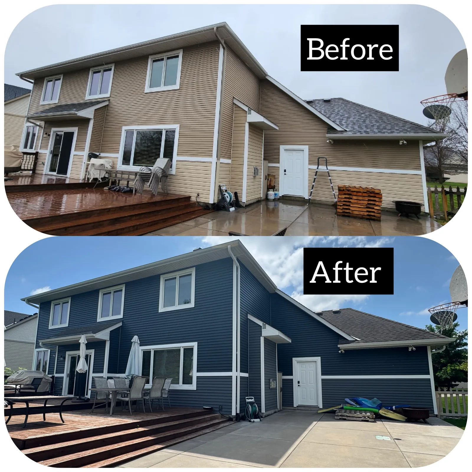 Before and after — rear elevation.